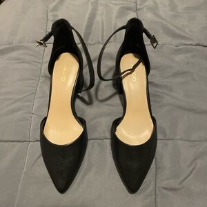 ALDO Black Pointed Toe Ankle Strap Heels